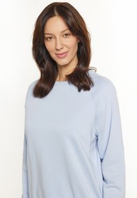 Maglietta a maniche lunghe blu chiaro con scollatura rotonda, realizzata in tessuto morbido, con maniche raglan e una vestibilità comoda.