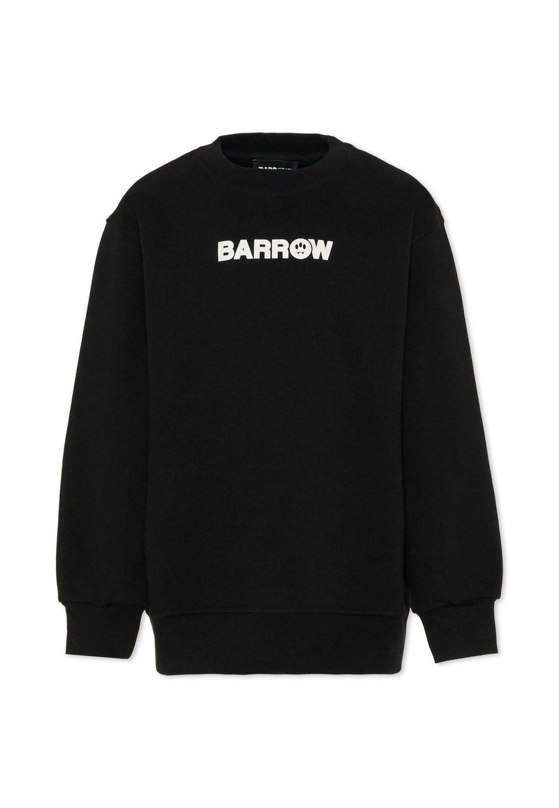 Czarna bluza wykonana z miękkiego materiału, z okrągłym dekoltem i ściągaczami na rękawach. Z przodu znajduje się biały napis "BARROW" oraz ikona uśmiechu.
