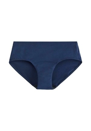 Naadloos slipje voor dames in marineblauw met een middenhoge taille en volledige achterkant bedekking, weergegeven op een witte achtergrond.