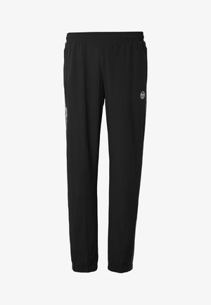 Pantaloni sportivi neri con fascia elastica in vita e polsini, piccolo logo sulla coscia destra e marchio discreto sul lato sinistro.