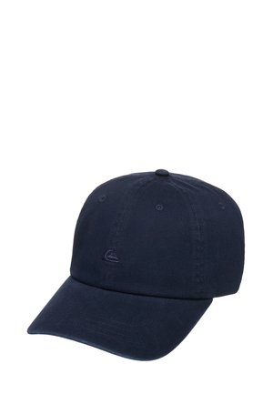 Marineblauwe baseballpet met een gebogen klep en een klein geborduurd logo op het voorste middenpaneel.