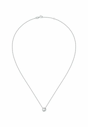 Zarte Silberkette mit einer dünnen Kette und einem einzelnen runden klaren Edelstein-Anhänger in der Mitte.