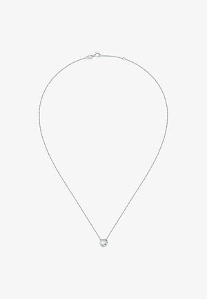 Collier en argent délicat avec une chaîne fine et un pendentif central unique en pierre précieuse ronde et claire.