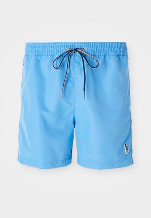 Helle blaue Schwimmshorts mit elastischem Bund und Kordelzug. Sie verfügen über ein kleines aufgesticktes Logo eines Pferdes auf der unteren linken Seite.