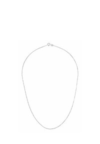 Silberfarbene Halskette mit feiner Kette und dezentem Twist-Design, verstellbarer Länge und sicherem Karabinerverschluss.