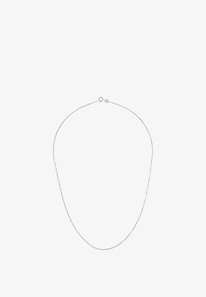 Náhrdelník striebornej farby s jemným retiazkou so subtílnym skrúteným dizajnom, nastaviteľnou dĺžkou a bezpečným zapínaním na karabínku.