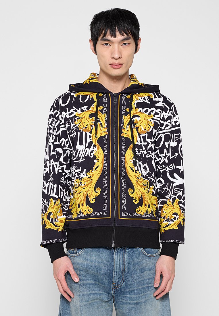 Versace Jeans Couture Sweater met rits gemêleerd zwart