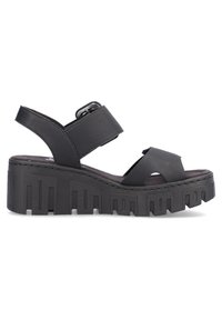 Les sandales noires à plateforme présentent une semelle texturée épaisse et des brides larges ajustables. Le design comprend des découpes pour une meilleure respirabilité.