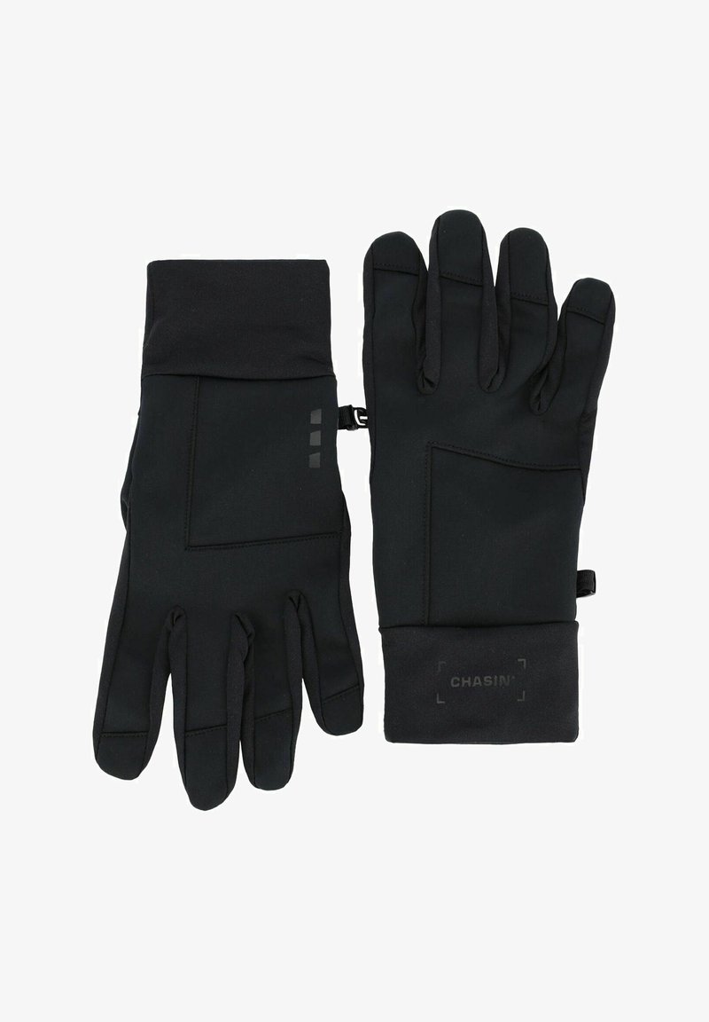 Mustad mustrehvid, venivast materjalist, sujuva tekstuuriga, reguleeritava mansetiga ja logo prindiga randme piirkonnas.