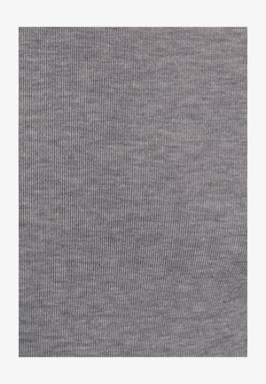 Tessuto grigio a righe con una trama fine, che presenta una sottile combinazione di toni scuri e chiari disposti in strisce verticali.