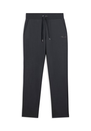 Pantaloni jogger grigio scuro realizzati in tessuto morbido, con vita regolabile tramite cordoncino, tasche laterali e un discreto logo.