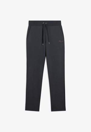 Pantaloni jogger grigio scuro realizzati in tessuto morbido, con vita regolabile tramite cordoncino, tasche laterali e un discreto logo.