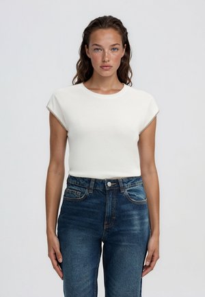 Terranova, T-SHIRT CON PROFILI MANICHE STRASS - T-shirt con stampa - bianco lana