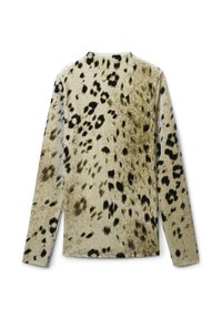 Top a maniche lunghe in un tessuto beige chiaro con un motivo animalier nero e marrone. Texture morbida con un fit rilassato e scollatura a girocollo.