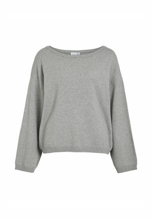 Siv krošnjak s sproščenim krojem, širokim izrezom in dolgimi rokavi. Rebrast rob in manšete. Mehak tekstura z minimalističnim dizajnom.