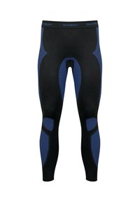 Schwarze Leggings mit blauen Mesh-Einsätzen, einem strukturierten Muster und einem Taillenband mit Logo. Für höchste Leistung entworfen, mit figurbetonter Form.