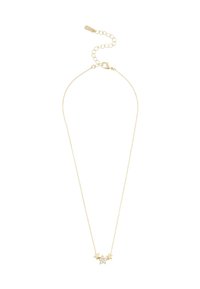 Złocony naszyjnik z delikatnym łańcuszkiem, trzema zawieszkami w kształcie gwiazdek oraz centralnym błyszczącym kamieniem. Regulowana długość z zapięciem na karabińczyk.