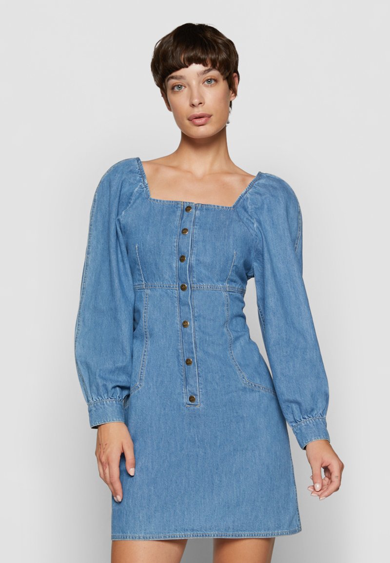 Lee PUFF SLEEVE DRESS Jeanskleid mid stone/lightblue denim