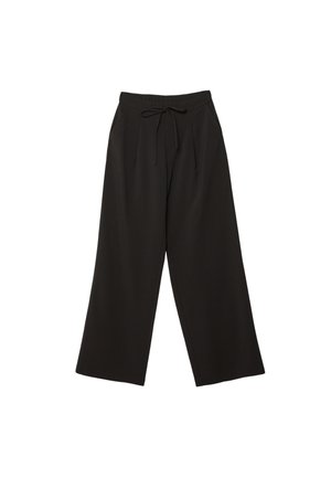 Pantalons larges noirs en tissu doux, avec une taille élastique dotée d'un cordon de serrage et des poches latérales pour plus de fonctionnalité.