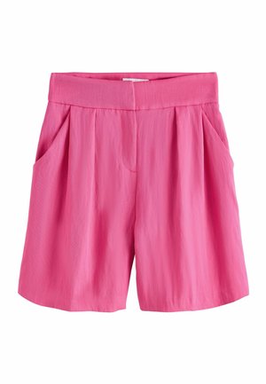 Rosa Shorts mit hoher Taille, Falten und Seitentaschen, mit verdecktem Frontverschluss und lockerer Passform.