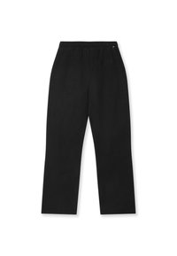 Schwarze Hose mit lockerer Passform, aus weichem Material gefertigt. Verfügt über einen elastischen Bund und eine einzelne Gesäßtasche.