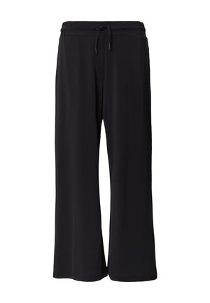 Pantalons larges noirs en tissu léger et extensible. Dotés d'une taille élastique avec un cordon de serrage pour un ajustement réglable.