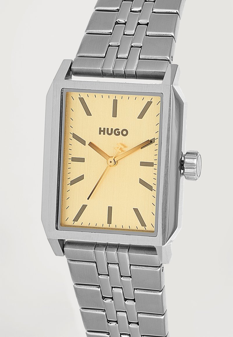 by HUGO Cuff Watch Silver Tone Rectangular Case Gold Snakeskin Band Japan Movt by HUGO Watch Snakeskin Cuff Band Silver Tone Rectangle  main image 3