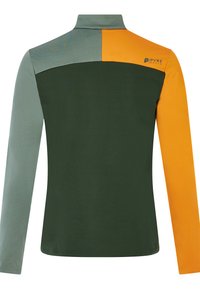 Langarm shirt met kraag in een kleurblokdesign in groen, grijs en oranje. Soepele stof met een logo op de rug.