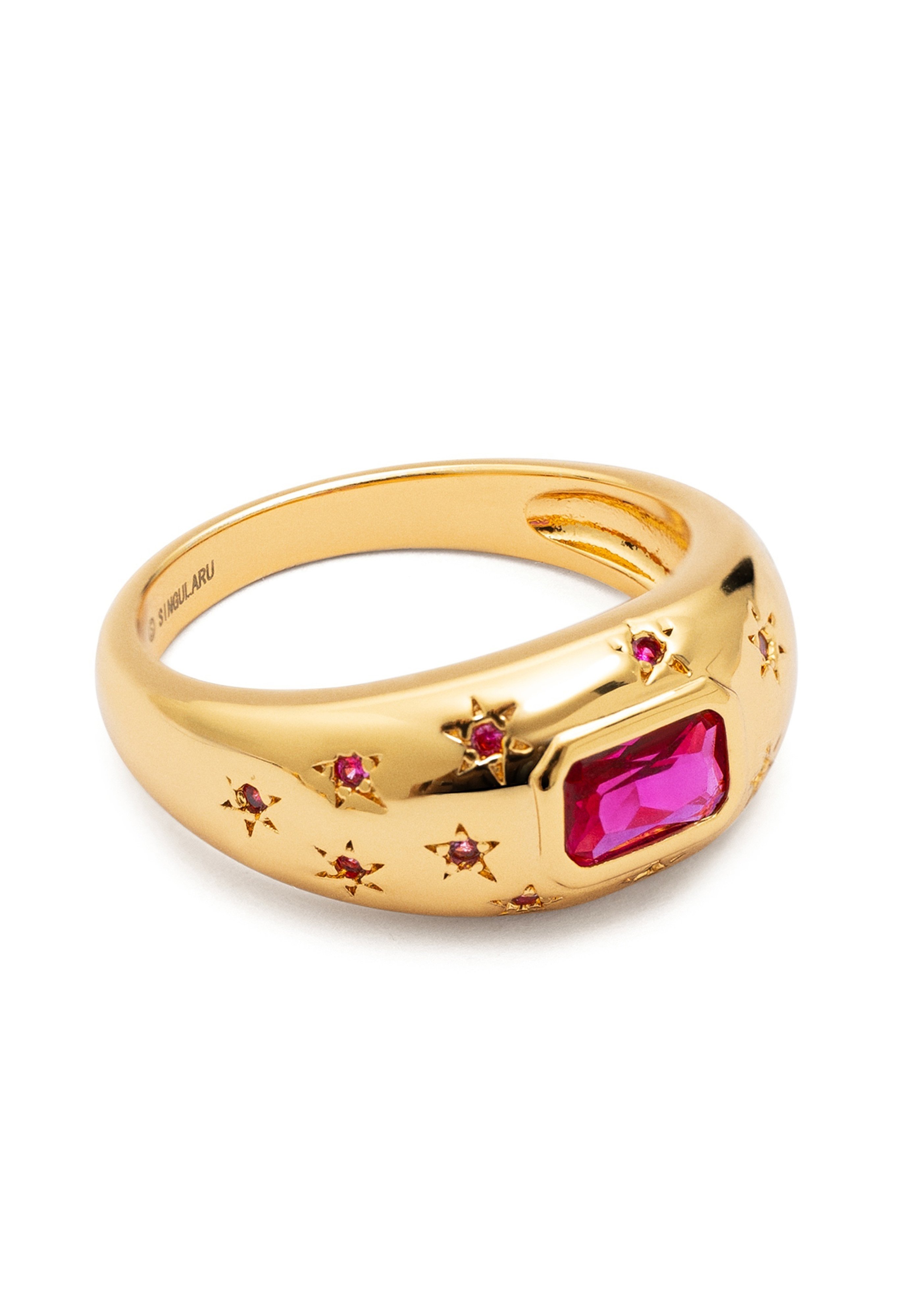 SINGULARU Anello Margaret In Ottone Placcato Oro 18kt E Smalto Bianco - Gioiello Donna Vintage, Taglia 50-58