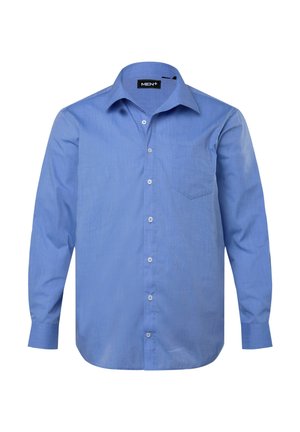 Lichtblauwe overhemd met lange mouwen en knopen, voorzien van een klassieke kraag, een enkele borstzak en met knoopsluiting bij de manchetten. Gemaakt van een gladde, gebreide stof.