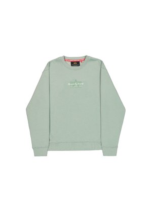 Zeleni pulover s klasiko ovratnikom, rebrastimi manšetami in robom, ter subtilnim grafičnim dizajnom na prsih. Mehak bombažni material.