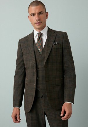 REGULAR FIT SLIM FIT TRIMMED CHECK SUIT  - Blazer jacket - brown
