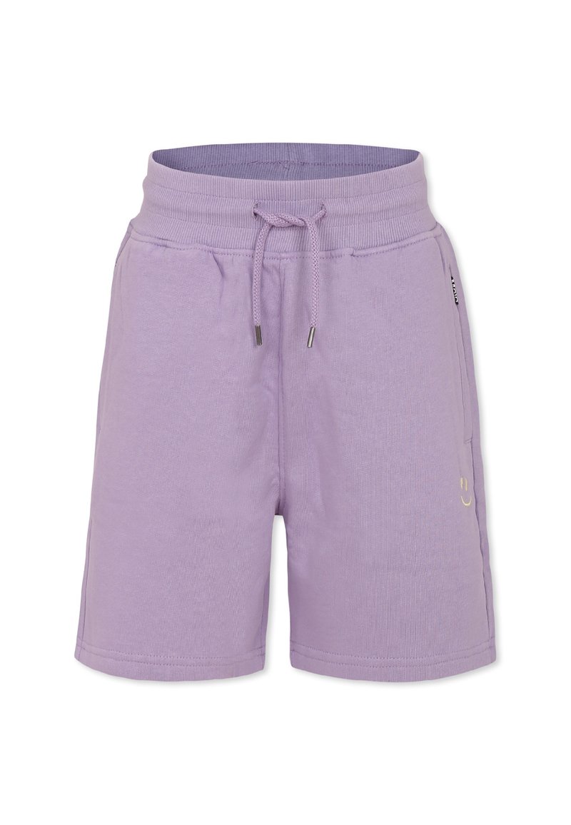 Vaalikukka puuvillasekoiteshortsit, joissa on joustava vyötärö, nyöri, sivutaskut ja hillitty hymyilevä logo. Pehmeä rakenne.