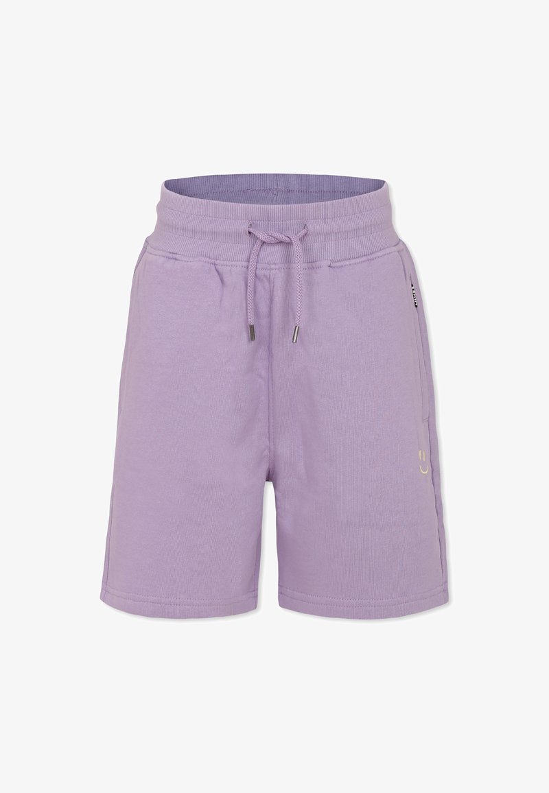 Vaalikukka puuvillasekoiteshortsit, joissa on joustava vyötärö, nyöri, sivutaskut ja hillitty hymyilevä logo. Pehmeä rakenne.