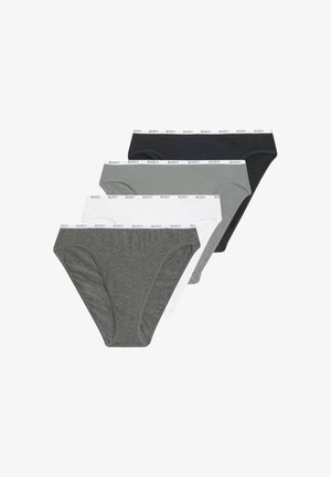 Sæt af fire kvinders trusser i grå, hvid og sort. Har en blød bomuldsstoffer med en kontrastfarvet logo-bånd. Klassisk snit design.