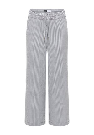 Locker sitzende, gekürzte Hosen mit dünnen vertikalen schwarz-weißen Streifen und einem verstellbaren Kordelzugbund.