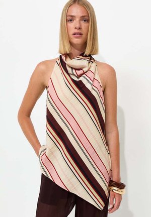 New Look, CRINKLE TEXTURE DIAGONAL STRIPE COWL NECK HALTER TOP - Blusa - pink pattern