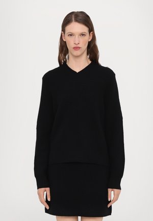 CROPPED V NECK - Strickpullover - black