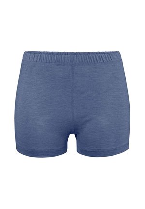 Blauwe katoenen boxers met een zachte textuur, elastische tailleband en geen zichtbare naden of patronen. Standaard ontwerp tot de heup.