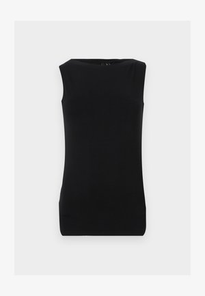 Zwarte mouwloze top van zachte stof, met een ronde hals en een aansluitend ontwerp met een gladde textuur. Geen zichtbare patronen of accenten.