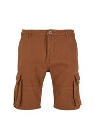 Brune cargo shorts laget av slitesterk bomull, med sidelommer, knappelukking og rett ben-design. Teksturlignende stoff for komfort.