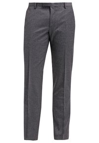 Grau maßgeschneiderte Hose aus strukturiertem Stoff, mit flacher Vorderseite, schrägen Seitentaschen und geradem Bein.