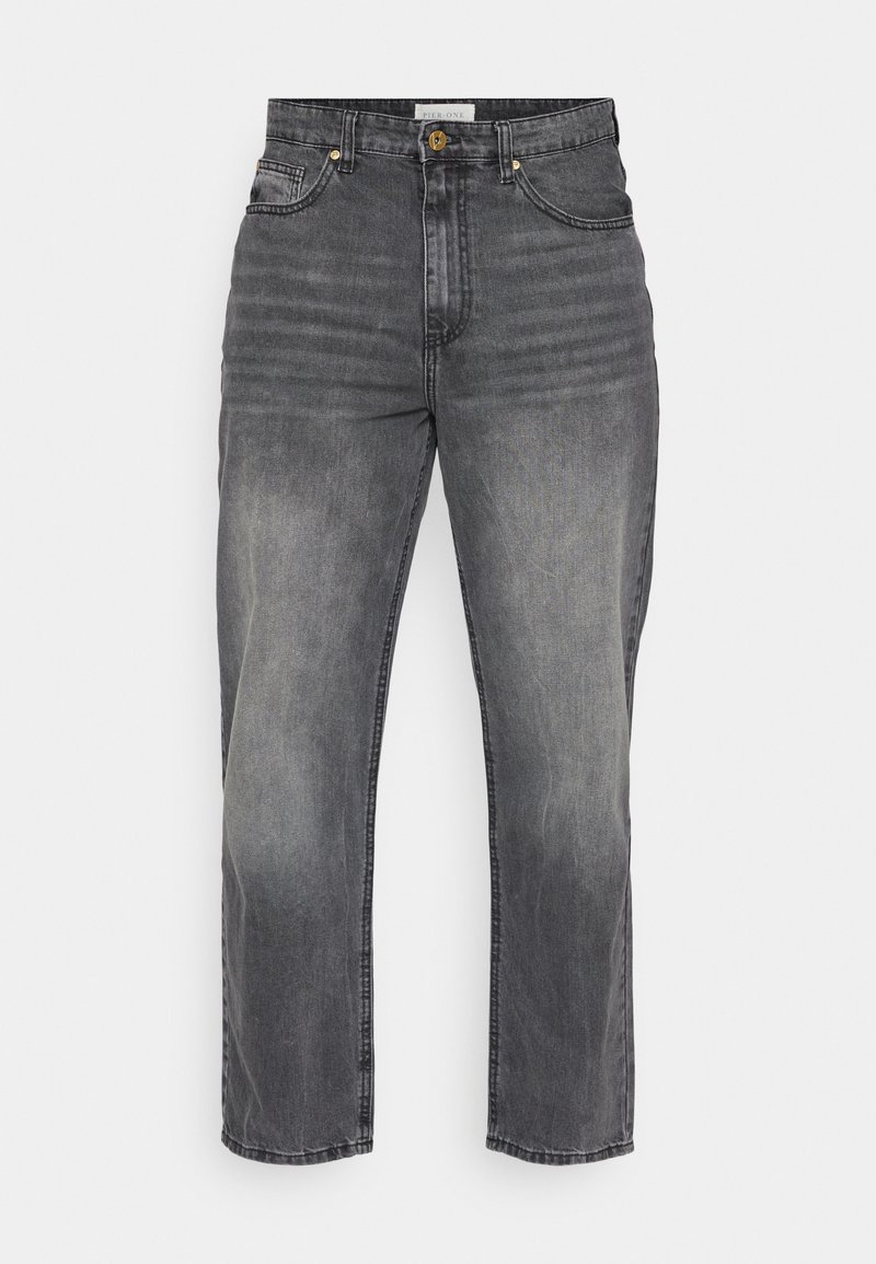 Grå denimjeans med rakt snitt, med en urtvättad finish, framfickor och knappstängning. Enkla sömmar och fålldetaljer.