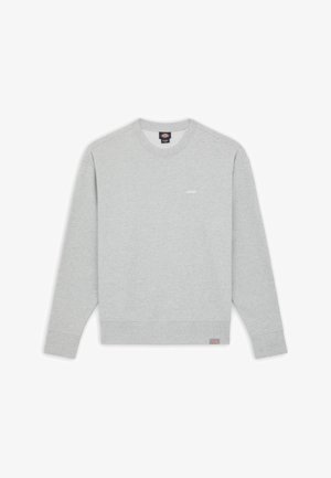 Felpa grigia chiaro con maniche lunghe, collo rotondo, polsini e orlo a coste, caratterizzata da un piccolo logo sulla parte anteriore e materiale in cotone morbido.