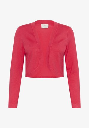 Lühendatud kardigan ereroosas, millel on pikad varrukad ja avatud eesmine disain. Valmistatud kergest ja siledast kudumismaterjalist.