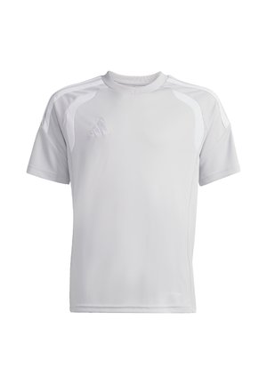 Hvid Adidas sport T-shirt med korte ærmer og rund halsudskæring med subtilt logo på brystet, designet til åndbar komfort.