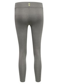 Grå träningsleggings med en slät yta, hög midja och diskreta reflexdetaljer på baksidan. Hel-längdsdesign och åtsittande form.