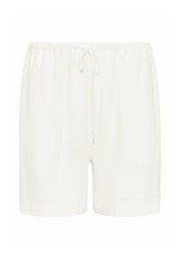 Witte, lichte linnen shorts met een elastische tailleband en trekkoord. Rechte snit en een gladde textuur. Geen patronen of zichtbare hardware.