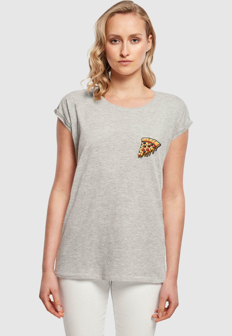 Merchcode PIZZA COMIC EXTENDED SHOULDER - Marškinėliai su spaudiniu - heather grey