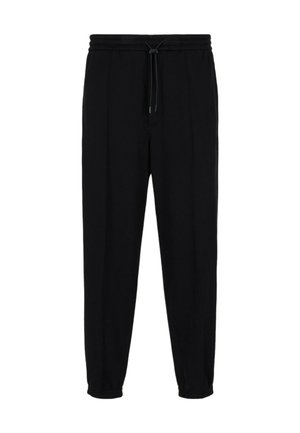 Pantaloni jogger neri con vita aderente, cordino regolabile, due tasche laterali e polsini elasticizzati alle caviglie. Tessuto dalla consistenza liscia.